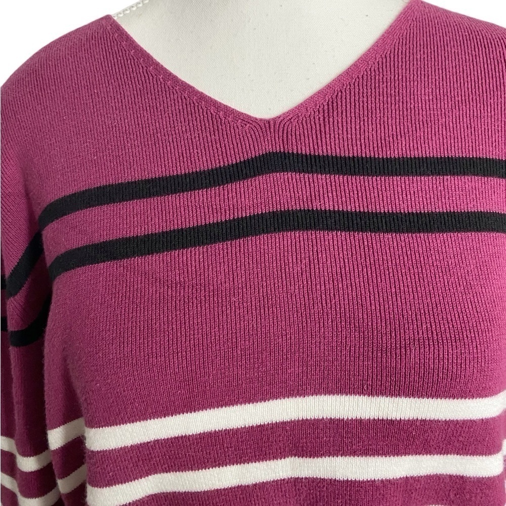 Geoffrey Beene V-Neck Striped Long Sleeve Top - Picture 3 of 11